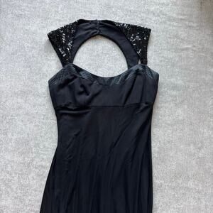 Badgley Mischka Black Sequin Cutout Evening Gown